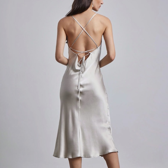 Silk Maison Lounge Cowl Neck Midi Silk Slip Dress - Picture 2 of 6